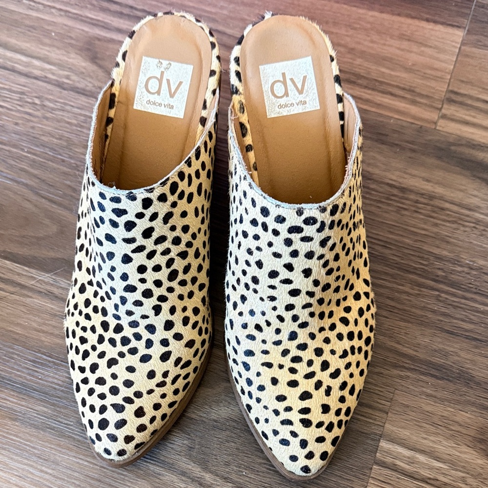 Dolce Vita Black and Tan Spotted Mules